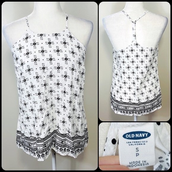 OLD NAVY Black & White Tribal Pattern Lightweight Racerback Tank Top - SMALL - Picture 1 of 9
